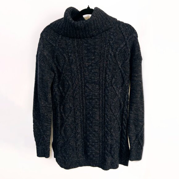 Land's End Cozy-Lofty Cable Turtleneck Sweater Navy Wool Blend Womens Size Small - Picture 2 of 7